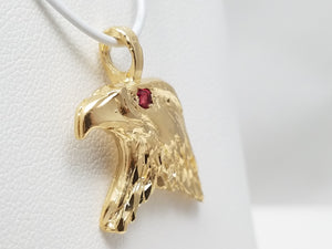 14k Solid Yellow Gold Ruby Eagle Pendant