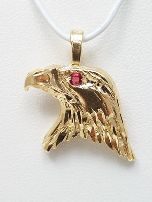 14k Solid Yellow Gold Ruby Eagle Pendant