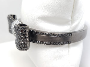 New! 6 3/4" 18k Gold Black Rhodium Natural Diamond Bow Bangle Bracelet From Store Closing