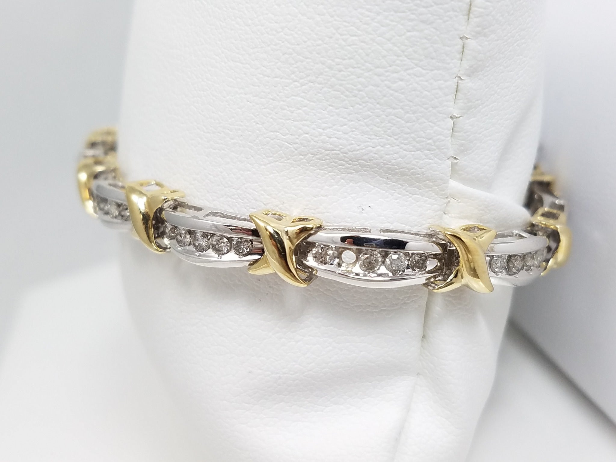 Sporty 7" 10k Two Tone Gold Natural Diamond Tennis Bracelet