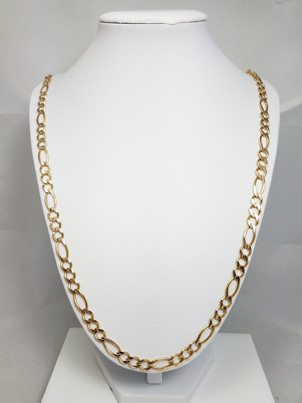 Amazing 28" Solid 14k Yellow Gold Concave Figaro Link Chain