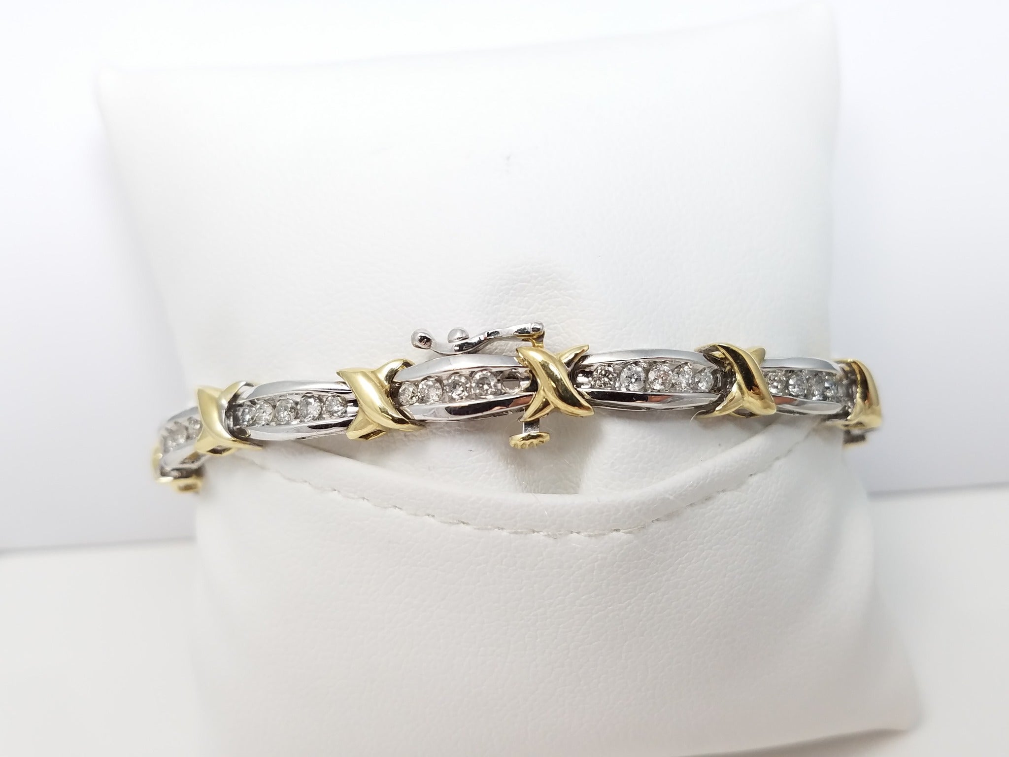 Sporty 7" 10k Two Tone Gold Natural Diamond Tennis Bracelet