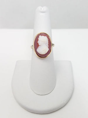 Early 1900's 14k Yellow Gold Hard Stone Agate Cameo Ring