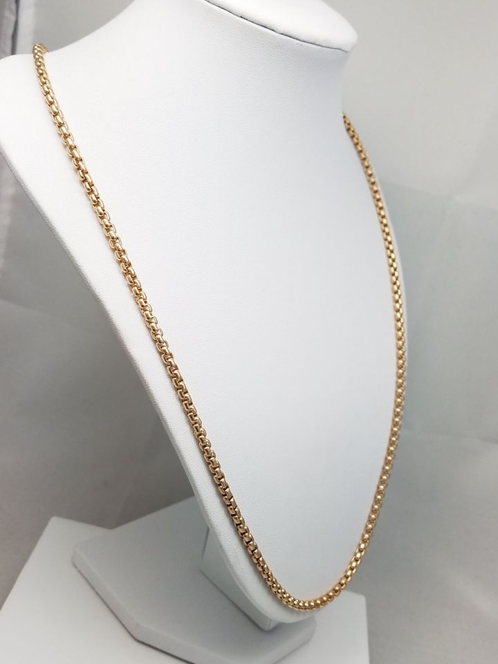 Jazzy 24.5" Solid 10k Yellow Gold Round Box Link Chain Necklace
