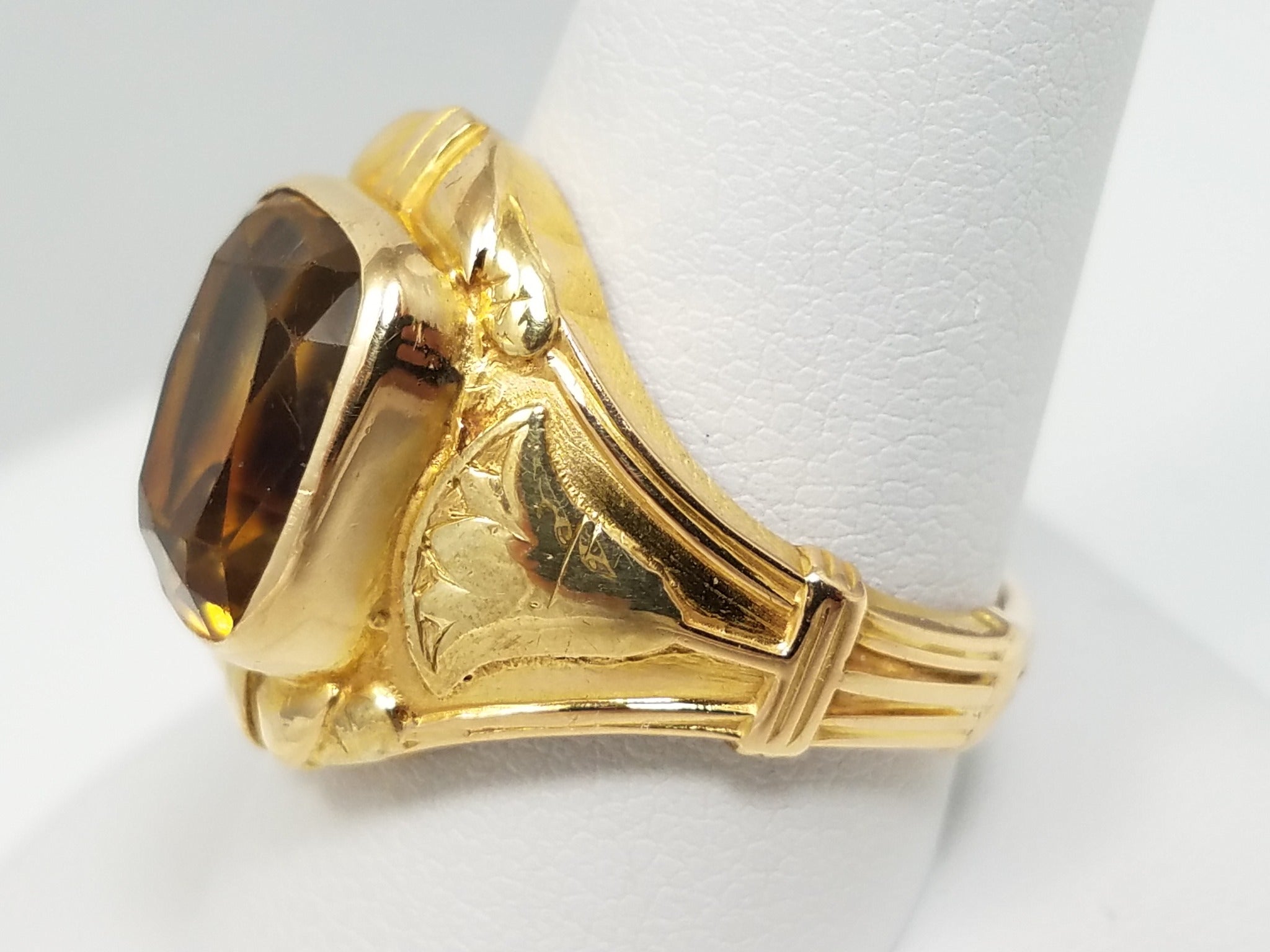 Vintage 14k Yellow Gold Art Nouveau Natural Citrine Ring