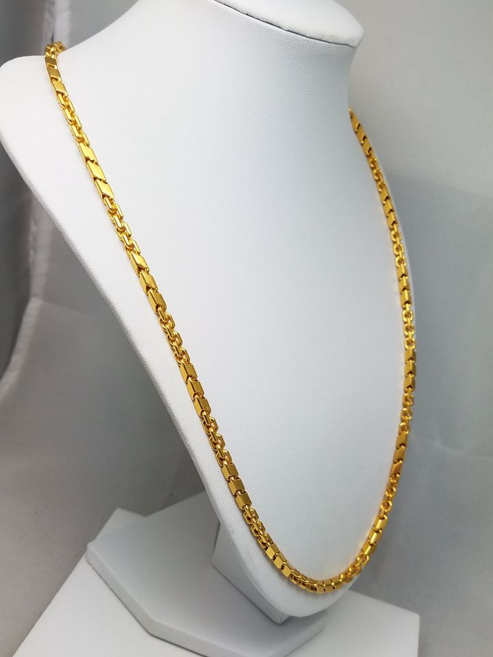 Exquisite 24.5" Solid 23.1K Yellow Gold Custom Made Fancy Link Baht Chain Necklace