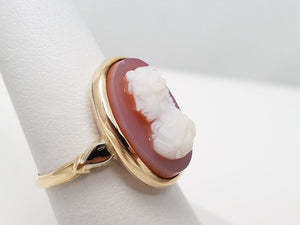 Early 1900's 14k Yellow Gold Hard Stone Agate Cameo Ring