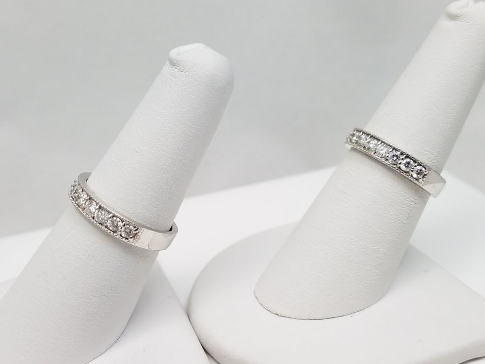 Set of Two Matched 14k White Gold Natural Diamond Ring Bands