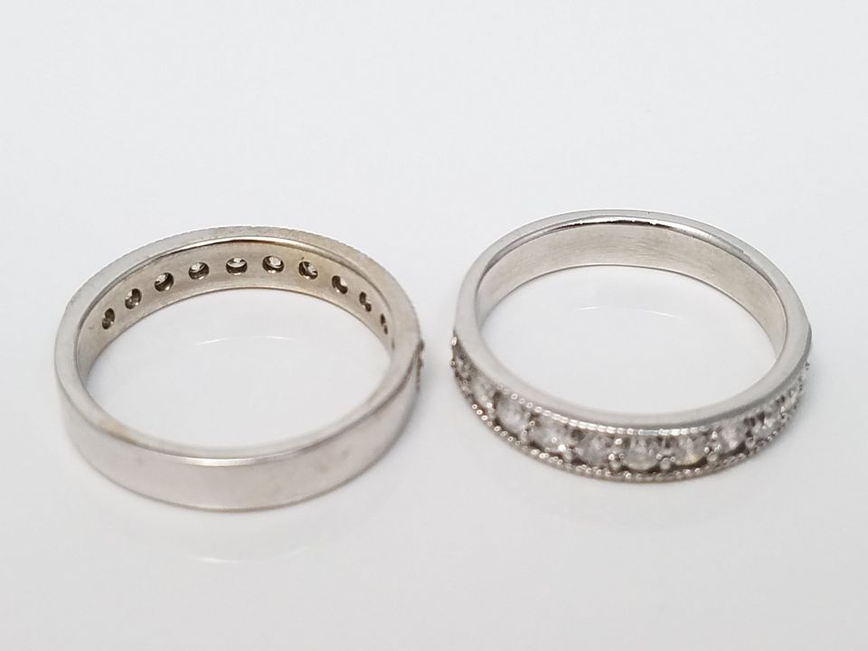 Set of Two Matched 14k White Gold Natural Diamond Ring Bands