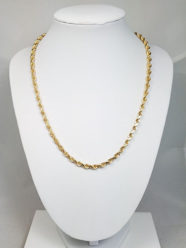 Impressive 18" Solid 14k Yellow Gold Diamond Cut Rope Chain