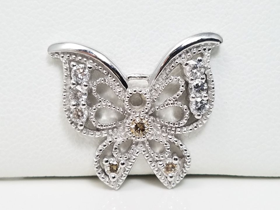 Natural Diamond 14k White Gold Butterfly Pendant *To Repair*