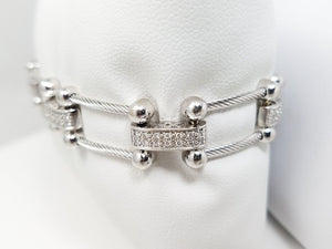 $8000 Exceptional 7" 18k White Gold Natural Diamond Charriol Cable link Bracelet