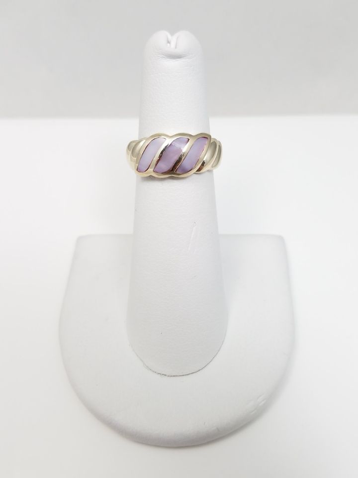 Elegant 14k White Gold Mother Of Pearl Custom Inlaid Ring