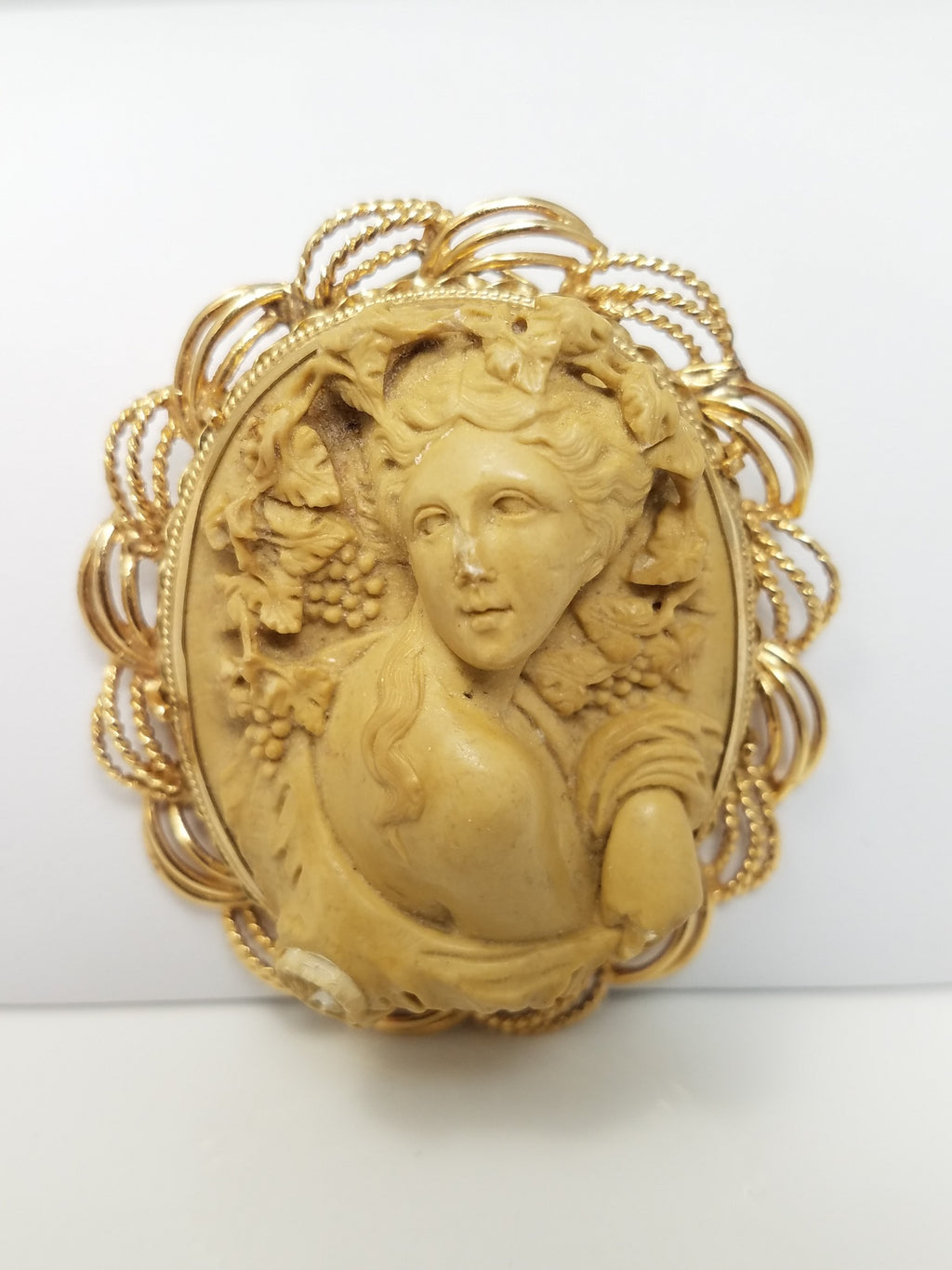 Outrageous Victorian 14k Yellow Gold Lava Cameo Brooch Pendant