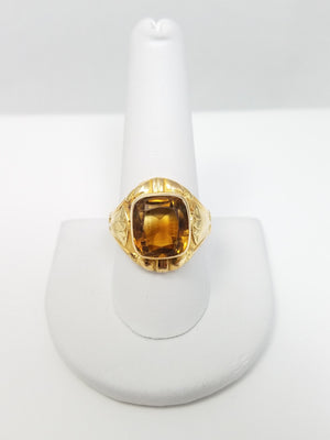 Vintage 14k Yellow Gold Art Nouveau Natural Citrine Ring