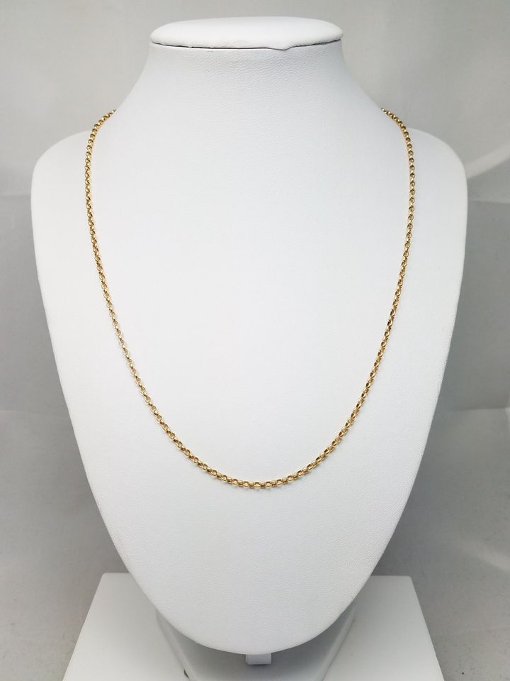 Classic 19" Solid 18k Yellow Gold Micro Rolo Link Chain Necklace