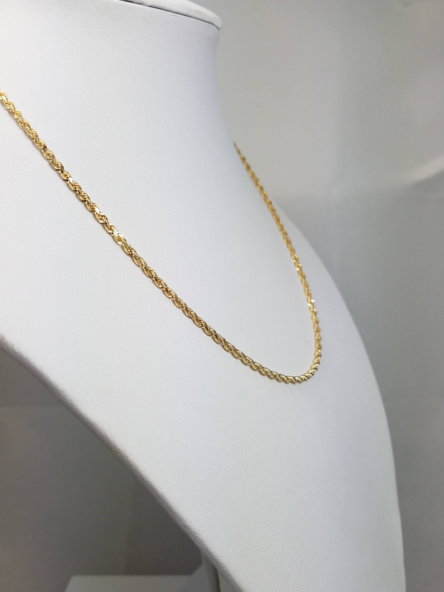 Classic 14k Yellow Gold 2.2mm/16" Diamond Cut Rope Chain Necklace