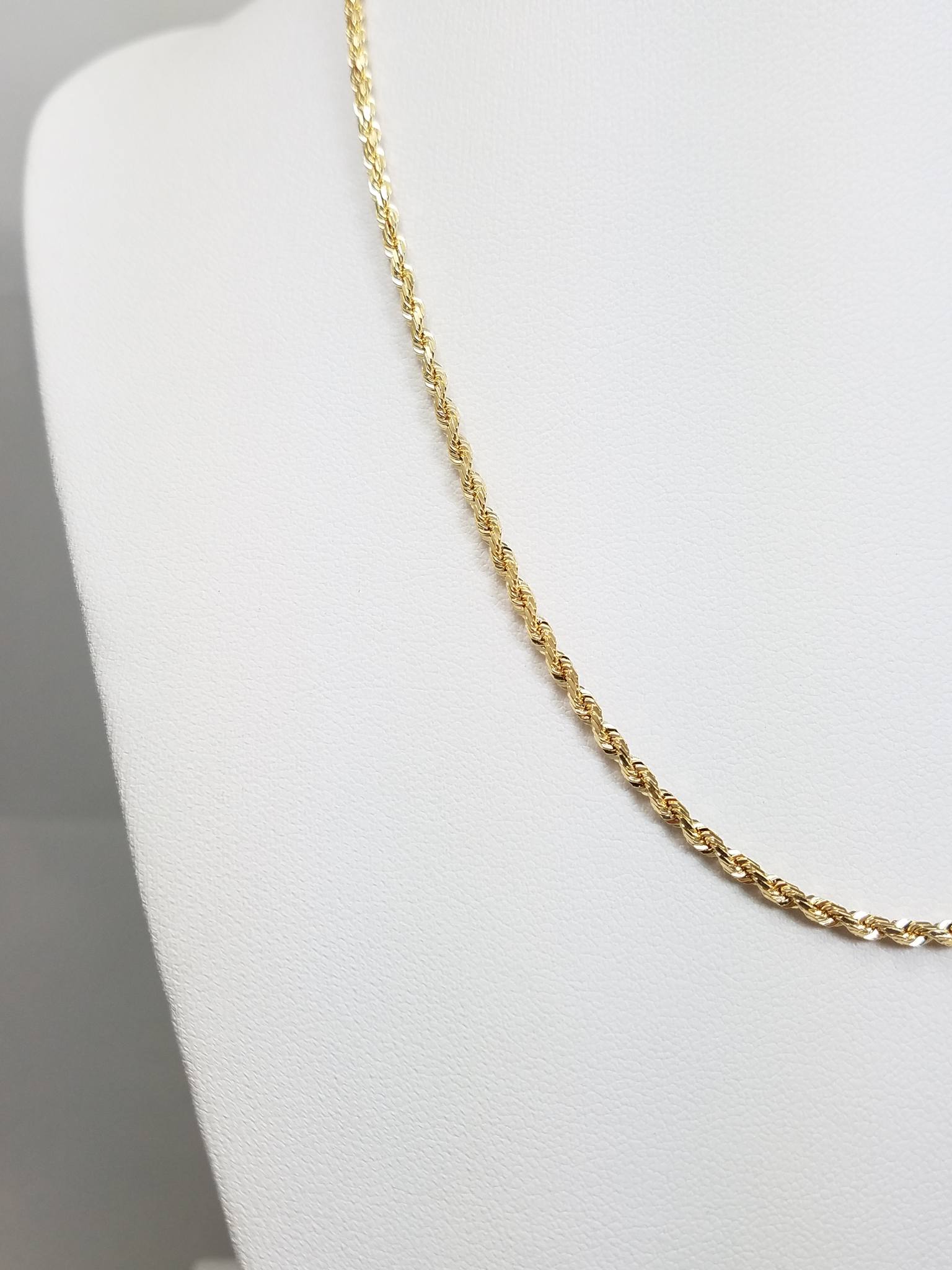 Classic 14k Yellow Gold 2.2mm/16" Diamond Cut Rope Chain Necklace