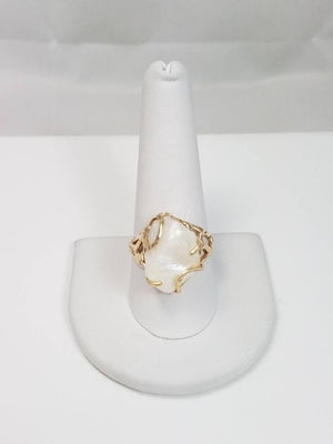 Free Form 14k Yellow Gold Natural River Pearl Ring