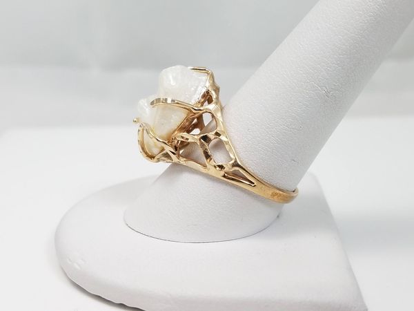 Free Form 14k Yellow Gold Natural River Pearl Ring