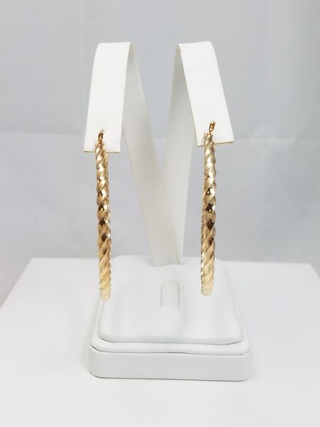 Dynamic 14k Yellow Gold Hollow Hoop Twisty Earrings