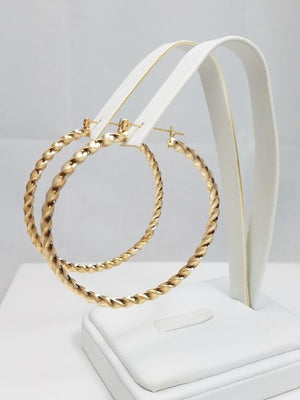 Dynamic 14k Yellow Gold Hollow Hoop Twisty Earrings