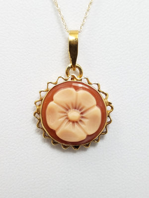 18" 14k Yellow Gold Natural Shell Cameo Pendant Necklace