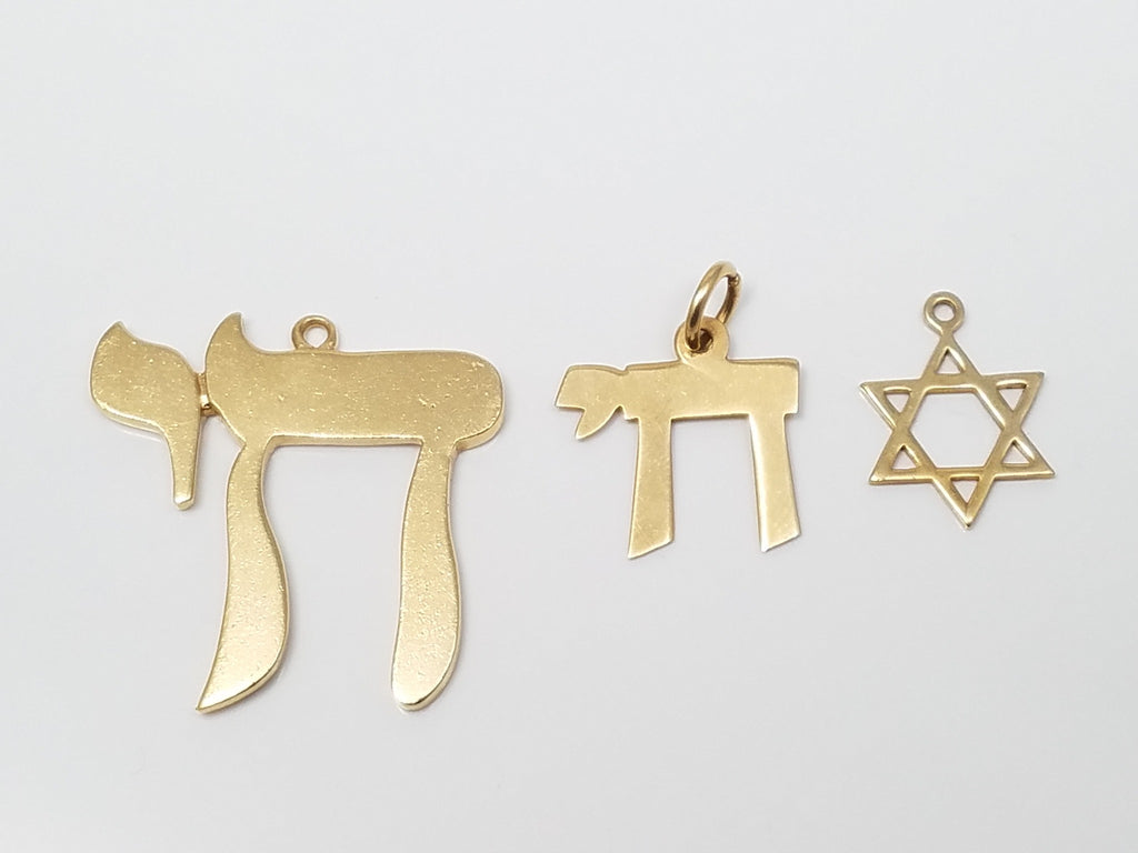 Three Vintage Solid 14k Yellow Gold Judaica Charm Pendant Lot