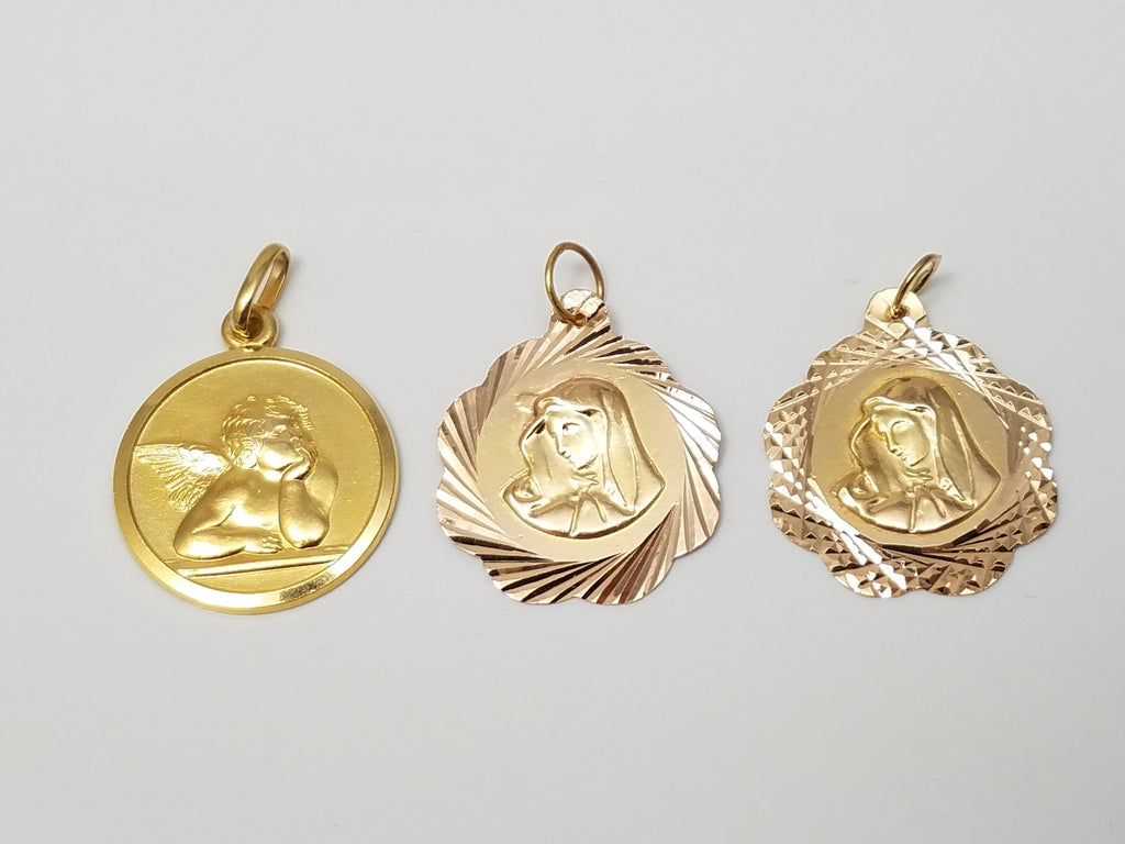 Lot of Three 18k Yellow Gold Religious Medals