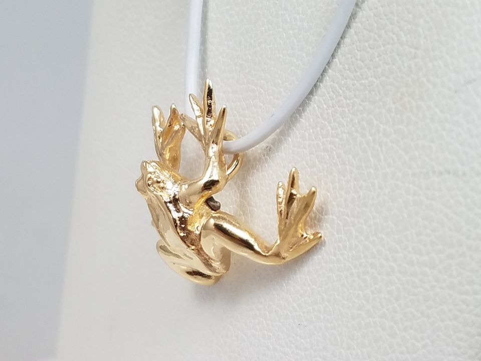 Wild Solid 14k Yellow Gold Frog Pendant