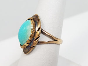 Vintage Natural Turquoise 10k Yellow Gold Ring