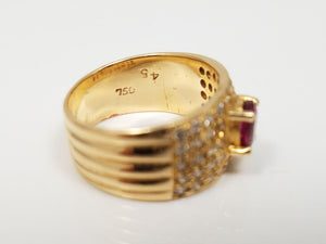 Elegant 18k Yellow Gold Natural Ruby Diamond Custom Ring