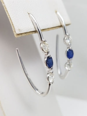 Elegant Long 14k White Gold Natural Sapphire Diamond Dangle Earrings