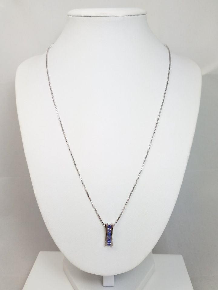 Shimmering 14k White Gold Linear Tanzanite Pendant Necklace