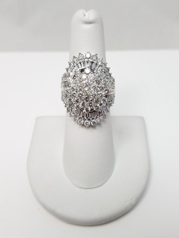 Fancy 10k White Gold Natural Diamond Cluster Ring