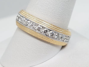 Sophisticated 14k Two Tone Gold Natural Diamond Wedding Band Ring