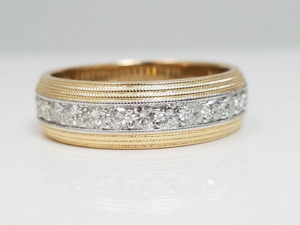 Sophisticated 14k Two Tone Gold Natural Diamond Wedding Band Ring