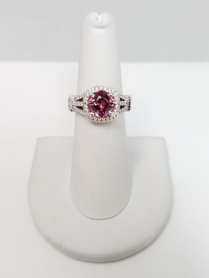 Precious 18k White Gold Natural Tourmaline Diamond Ring