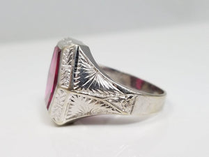 Art Deco 1930's Synthetic Red Gemstone 14k White Gold Ring