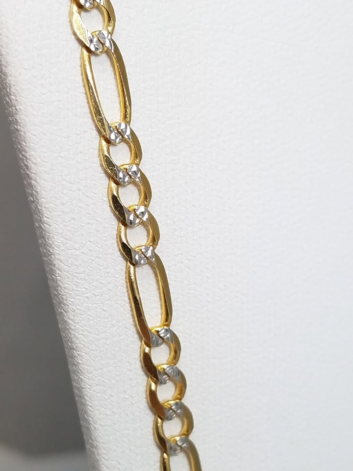 Stylish 26" Solid 14k Two Tone Gold Diamond Cut Figaro Link Chain