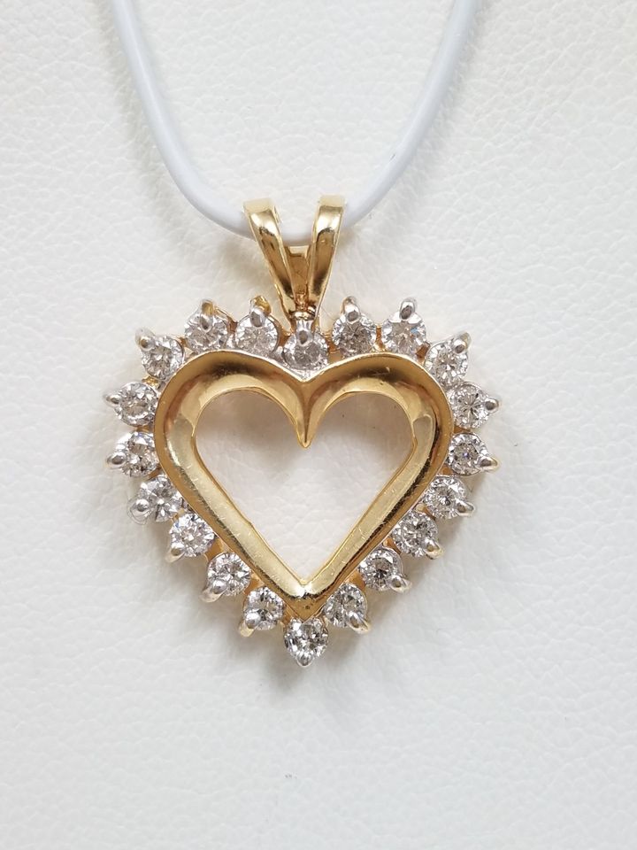 1ctw Natural Diamond 14k Yellow Gold Heart Pendant