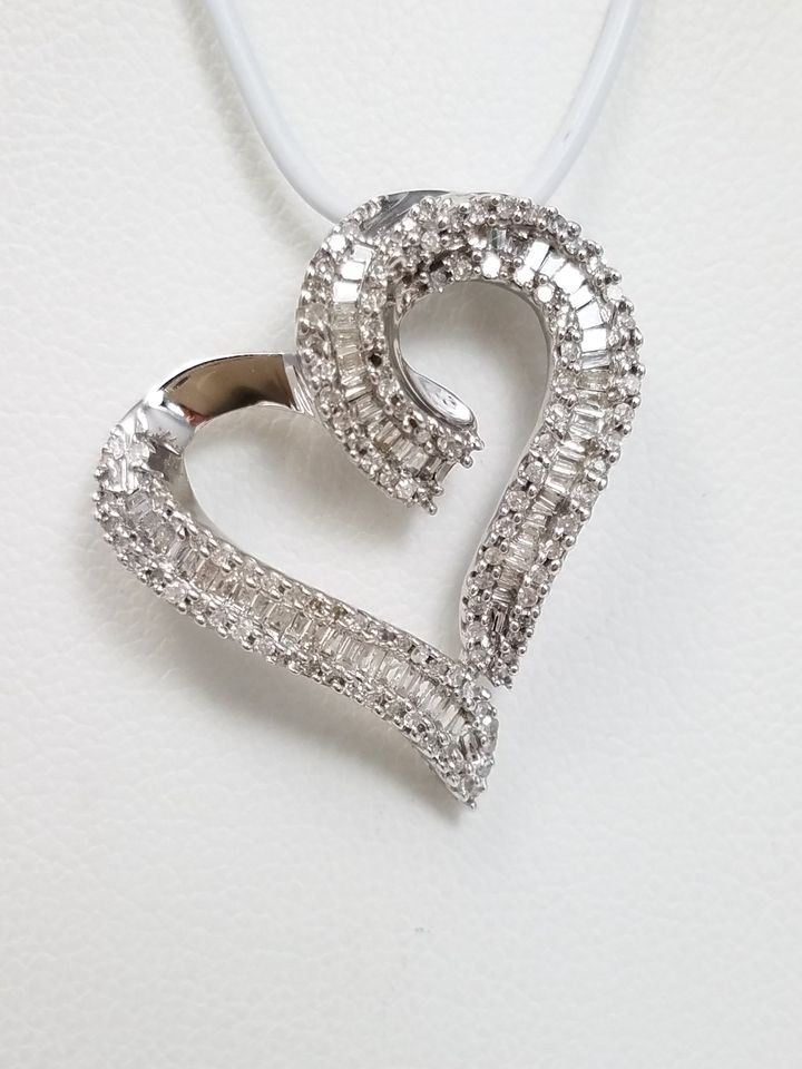 Precious 10k White Gold Natural Diamond Heart Pendant