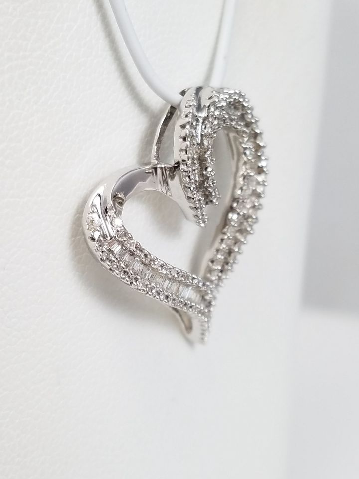 Precious 10k White Gold Natural Diamond Heart Pendant