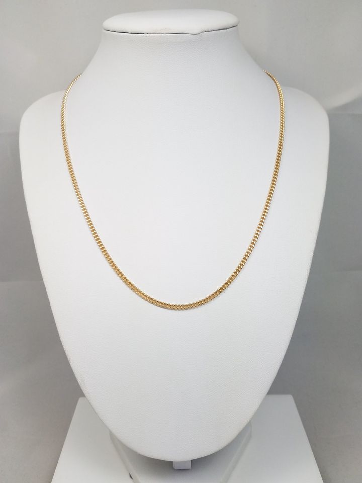 14k Yellow Gold Solid Curb Link 17.5" Necklace