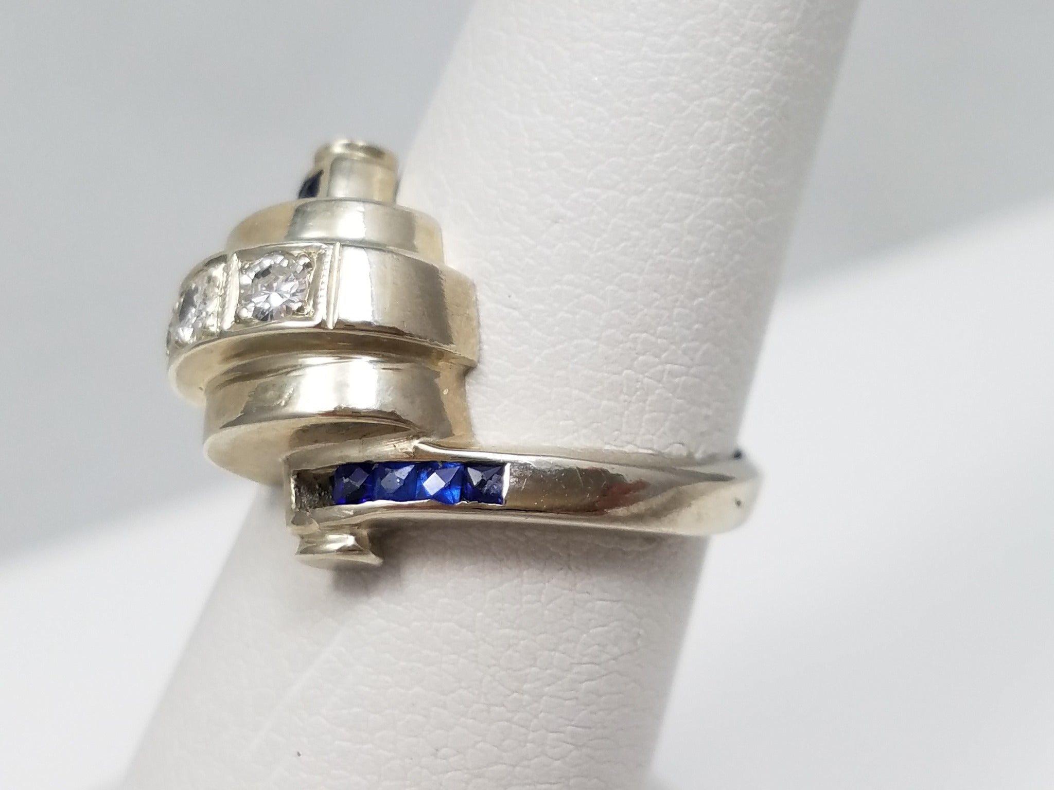 Vintage Sapphire + Diamond 14k White Gold Ring