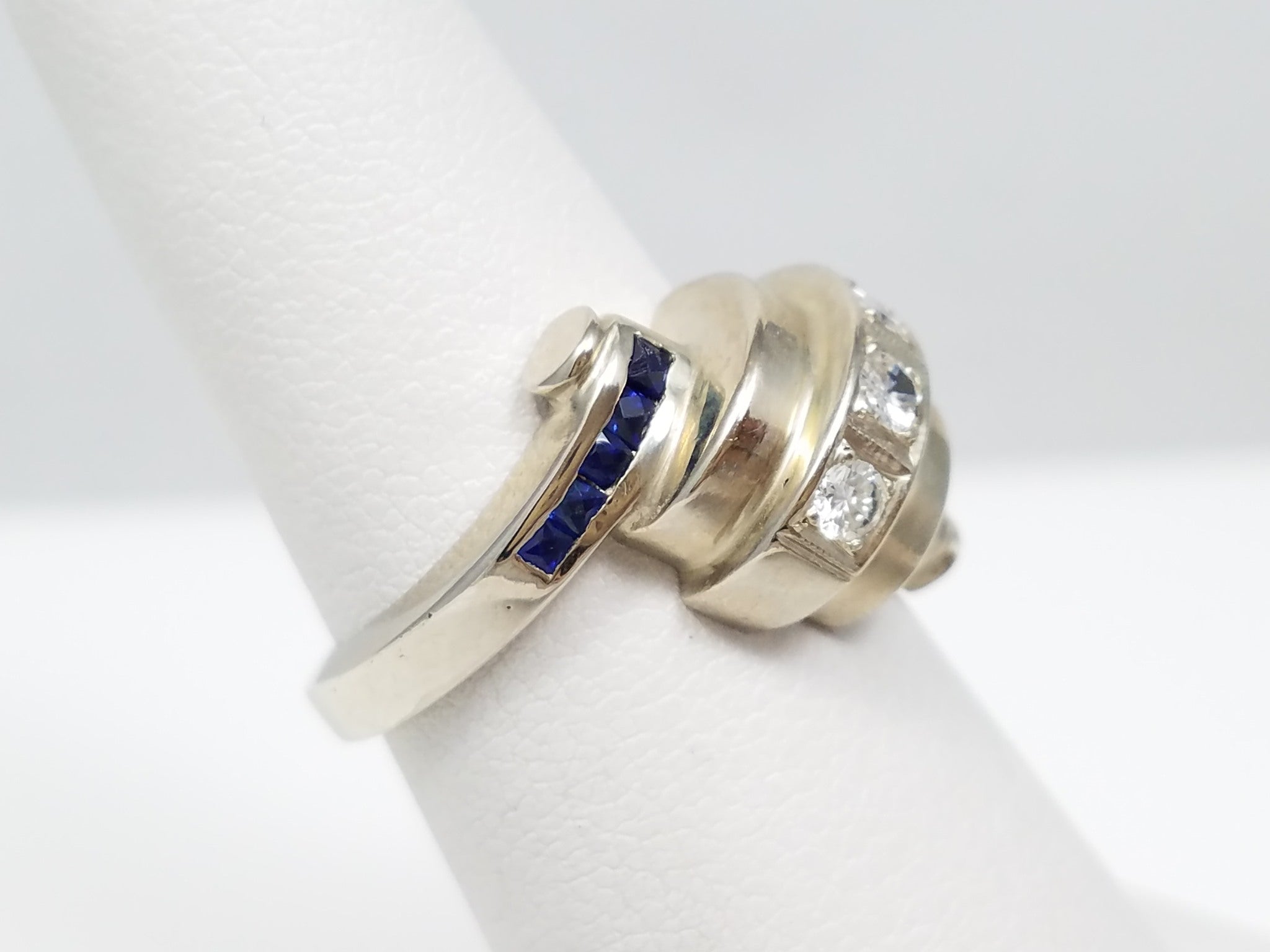 Vintage Sapphire + Diamond 14k White Gold Ring