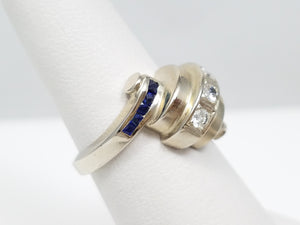 Vintage Sapphire + Diamond 14k White Gold Ring