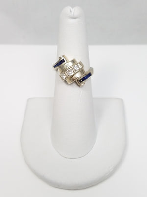 Vintage Sapphire + Diamond 14k White Gold Ring