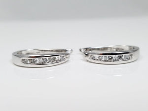 Radiant 10k White Gold Natural Diamond Hoop Dangle Earrings