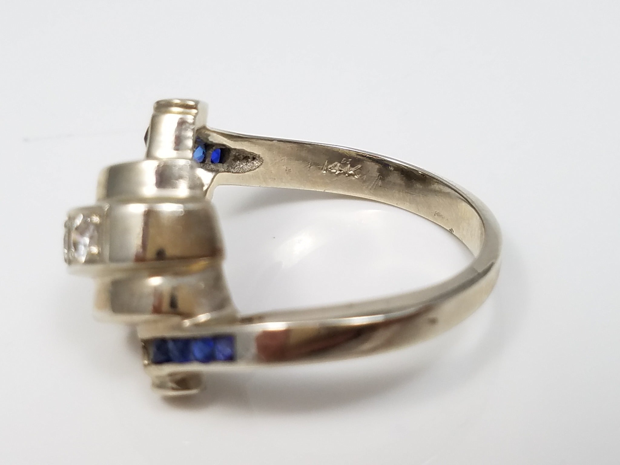 Vintage Sapphire + Diamond 14k White Gold Ring